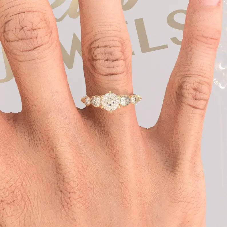 Portuguese Cut Moissanite Engagement Ring customdiamjewel