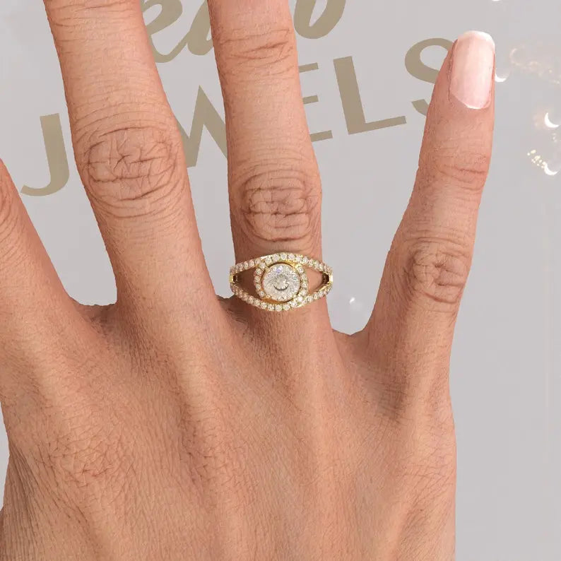 Portuguese Moissanite Halo Ring customdiamjewel