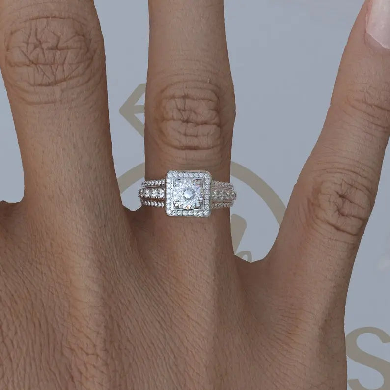 Portuguese Cut Bridal Moissanite Ring customdiamjewel