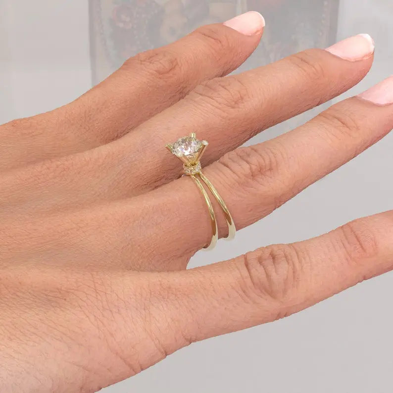 Solitaire Portuguese Cut Moissanite Engagement Ring customdiamjewel