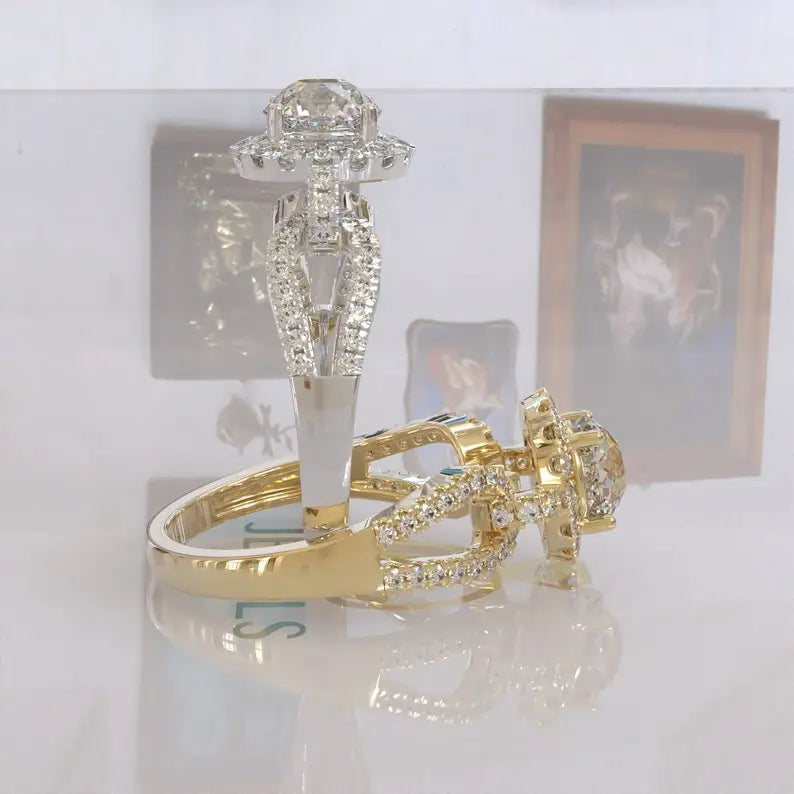 Portuguese Cut Moissanite Engagement Ring customdiamjewel