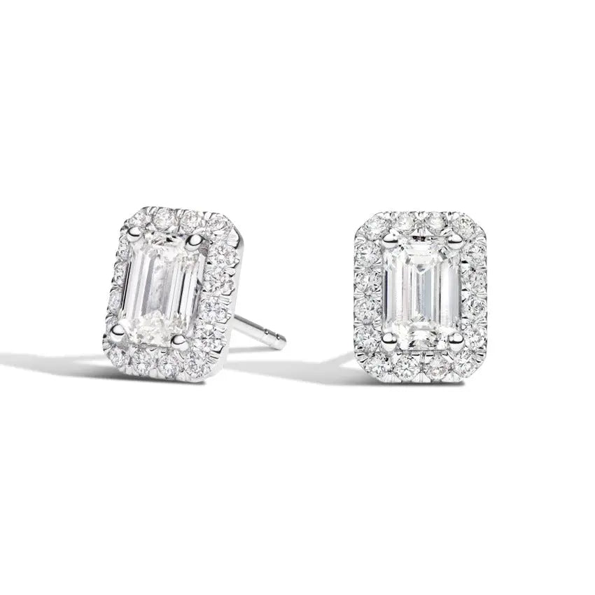 1.50 CTW Emerald Cut Diamond Halo Stud Earring customdiamjewel