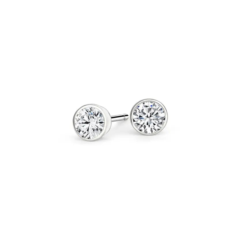 1.00CT Round Cut Bezel Set Stud Earrings customdiamjewel 10KT White Gold VVS-EF