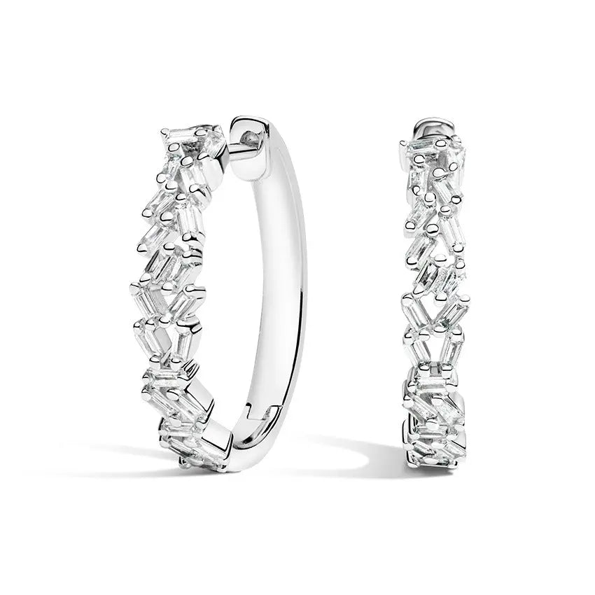2.50CTW Cluster Baguette Diamond Hoop Earrings customdiamjewel 10KT White Gold VVS-EF