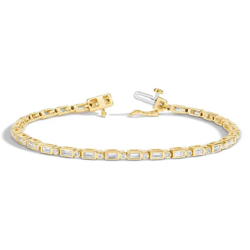 1.50CTW Baguette Round Diamond Bezel Tennis Bracelet customdiamjewel