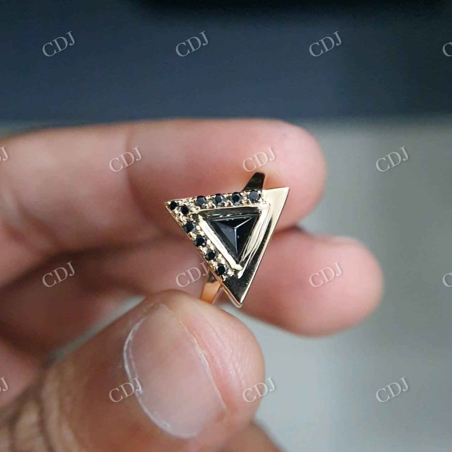 Black Triangle Diamond Ring Material 18k Yellow Gold lower Setting Ring customdiamjewel
