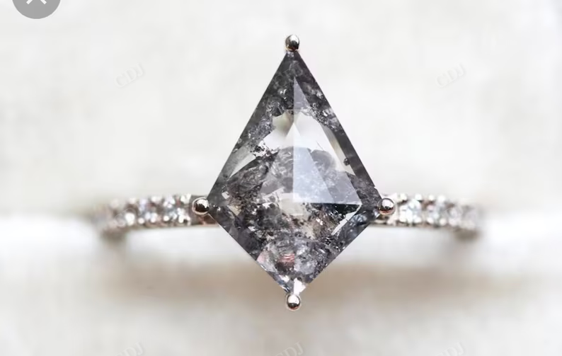 Salt And Pepper Diamond Kite Cut Engagement Ring customdiamjewel