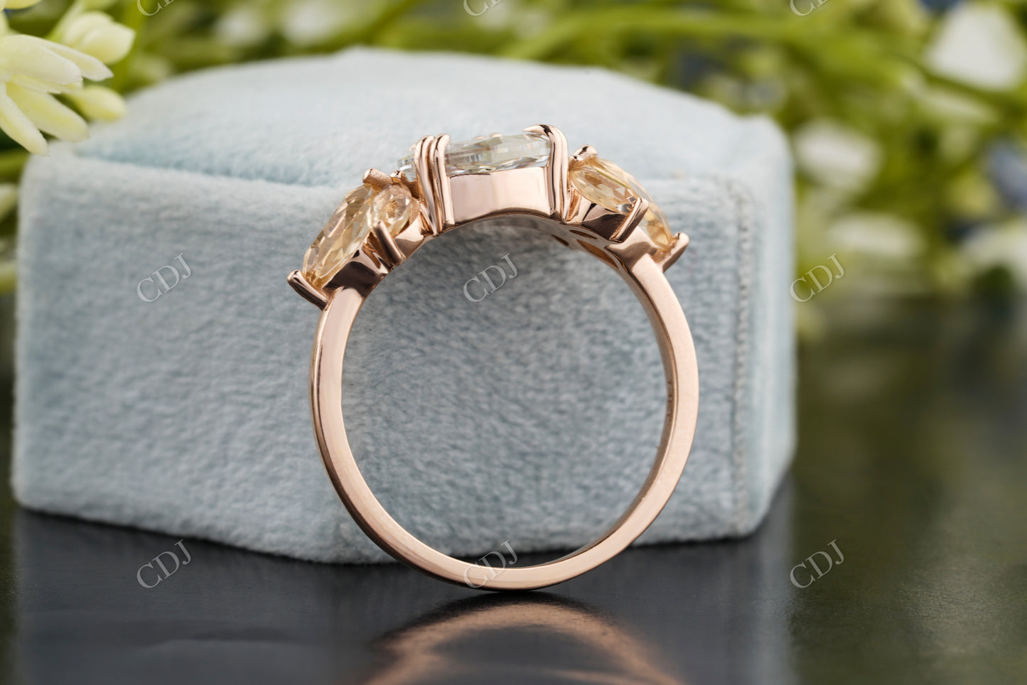 Rose Cut Pear With flat Back Colorless Moissanite Cluster Ring customdiamjewel