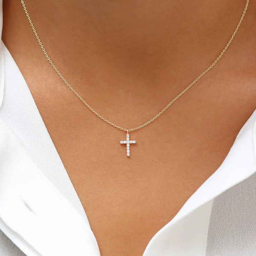 0.11CTW Micro Pave Diamond Cross Necklace customdiamjewel