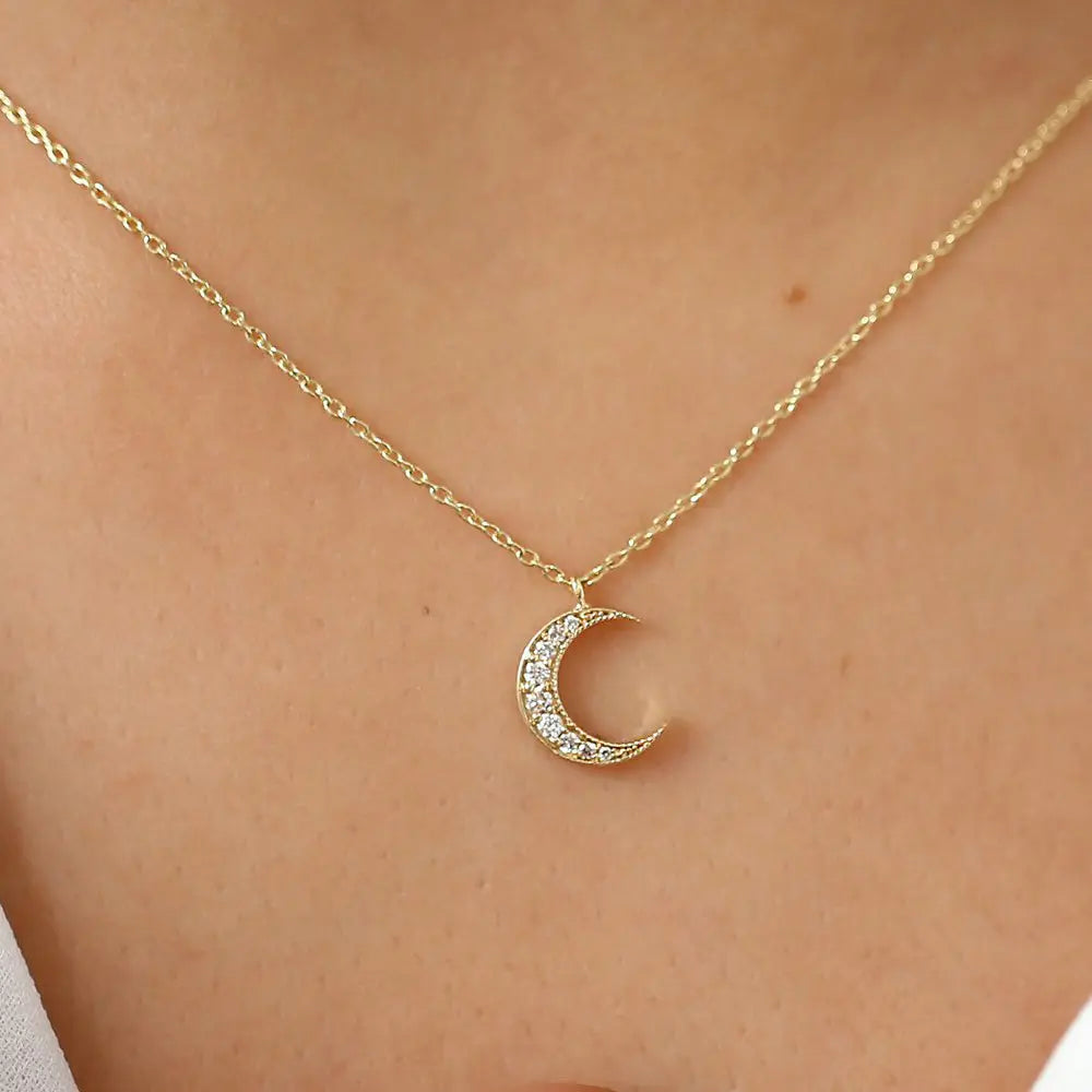 0.12CTW Mini Crescent Moon Diamond Necklace customdiamjewel