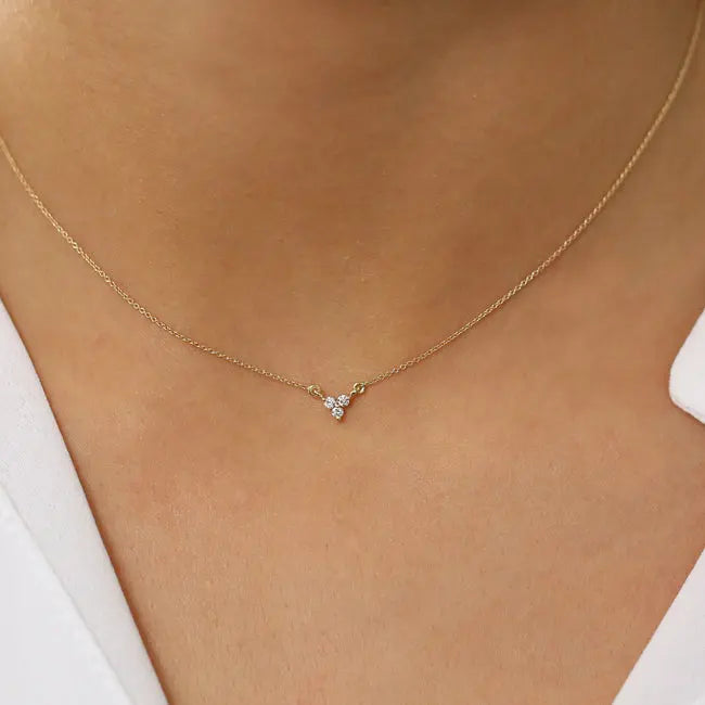0.09CTW Round Cut Diamond Trio Cluster Necklace customdiamjewel