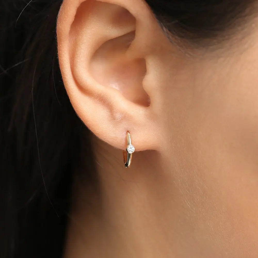 0.14CTW Bezel Set Diamond Hoops Earrings customdiamjewel