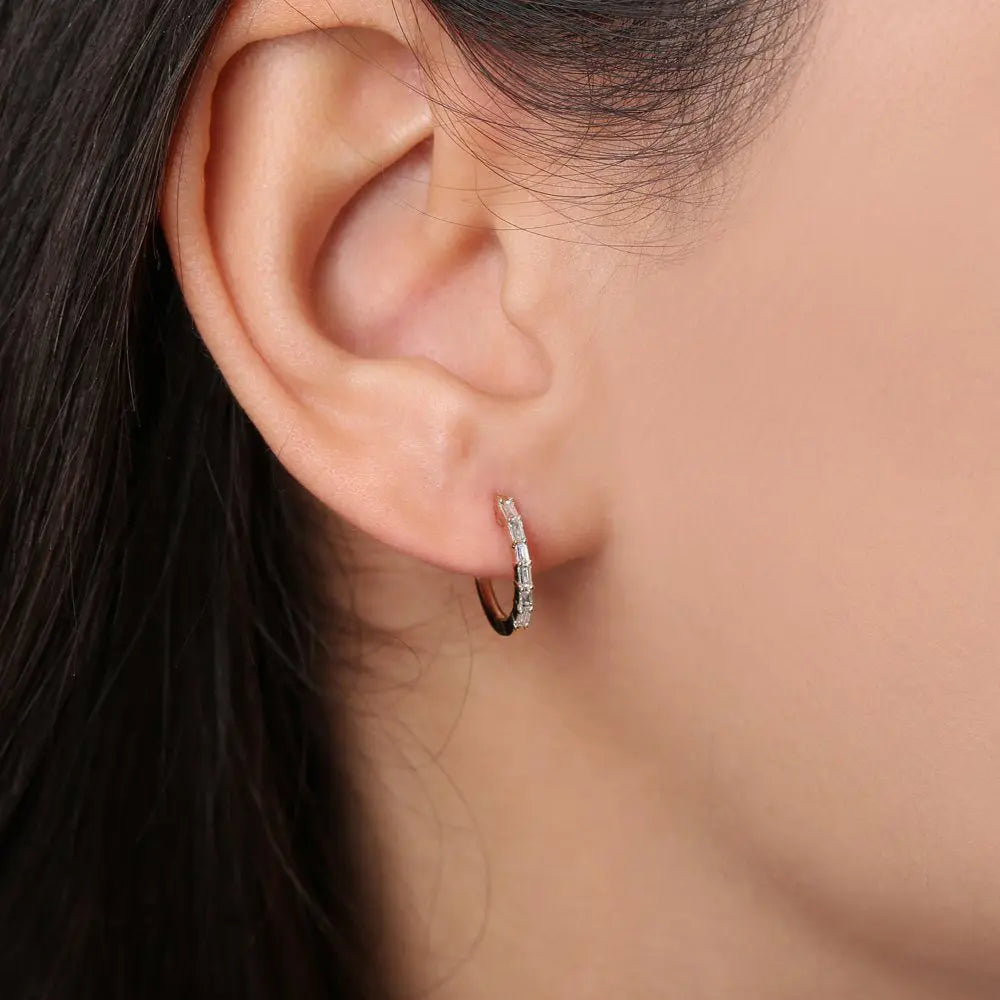 0.25CTW Baguette Diamond Mini Hoop Earrings customdiamjewel