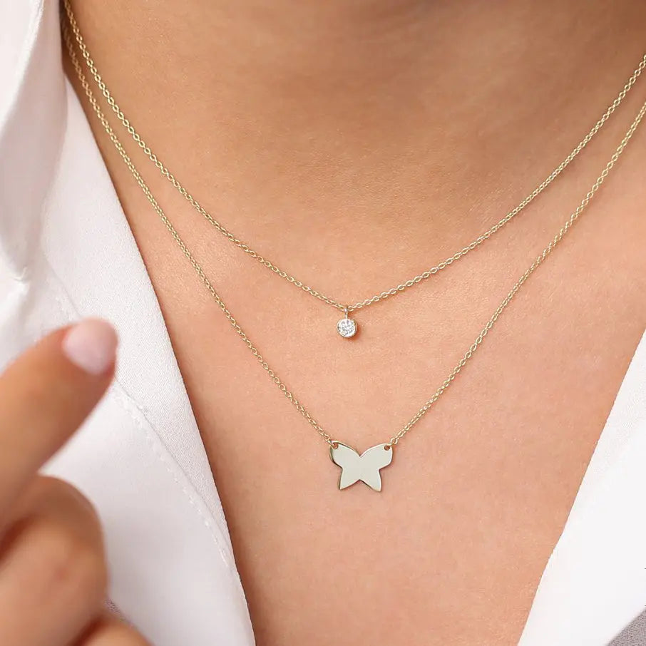 14K Gold Butterfly Pendant Necklace customdiamjewel