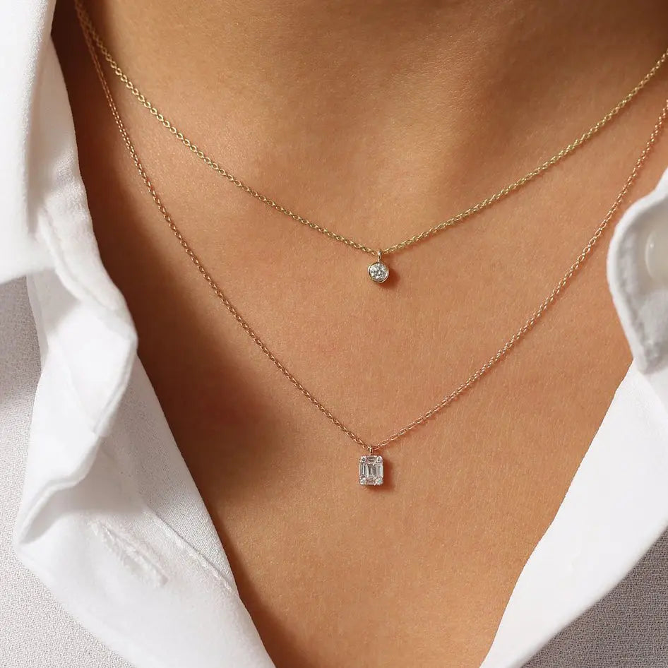 0.15CTW Baguette & Round Diamond Charm Necklace customdiamjewel