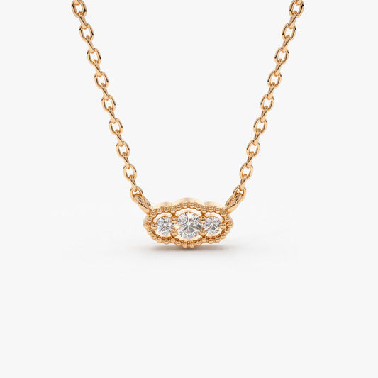 0.12CTW Trio Diamond Art Deco Necklace  customdiamjewel 10KT Rose Gold VVS-EF