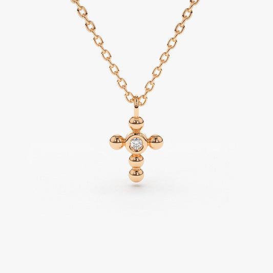 0.03CTW Small Diamond Cross Necklace  customdiamjewel 10KT Rose Gold VVS-EF