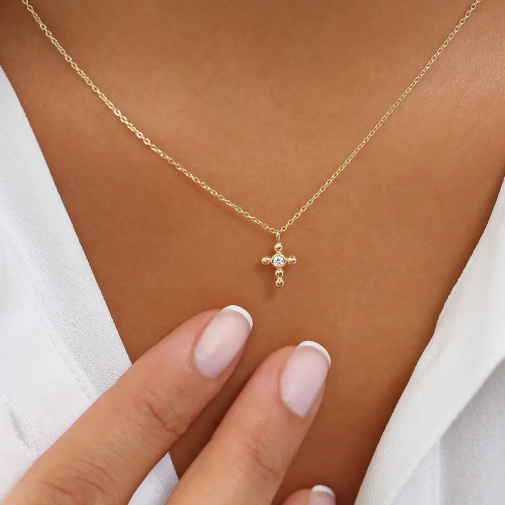 0.03CTW Small Diamond Cross Necklace customdiamjewel