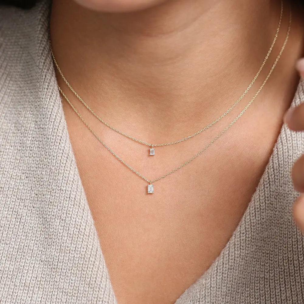 0.23CTW Emerald Cut Diamond Neckalce customdiamjewel