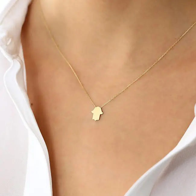 14K Gold Minimalist Hamsa Charm Necklace customdiamjewel