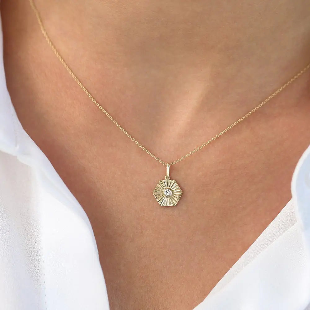 0.07CTW Diamond Hexagon Disc Ray Necklace customdiamjewel
