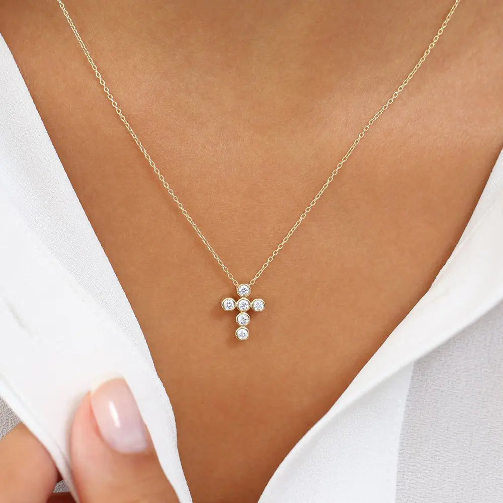 0.26CTW 6 Stone Bezel Set Diamond Cross Necklace customdiamjewel