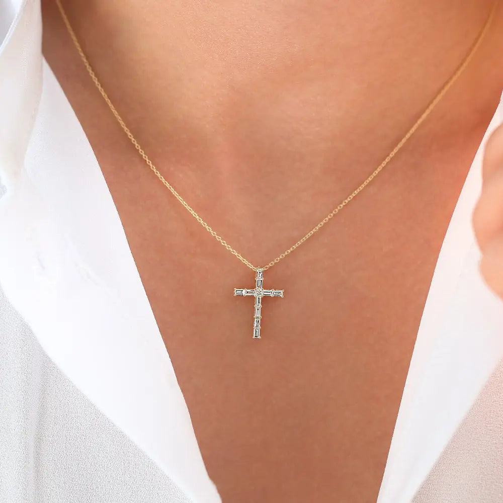0.38CTW Baguette Diamond Cross Necklace customdiamjewel