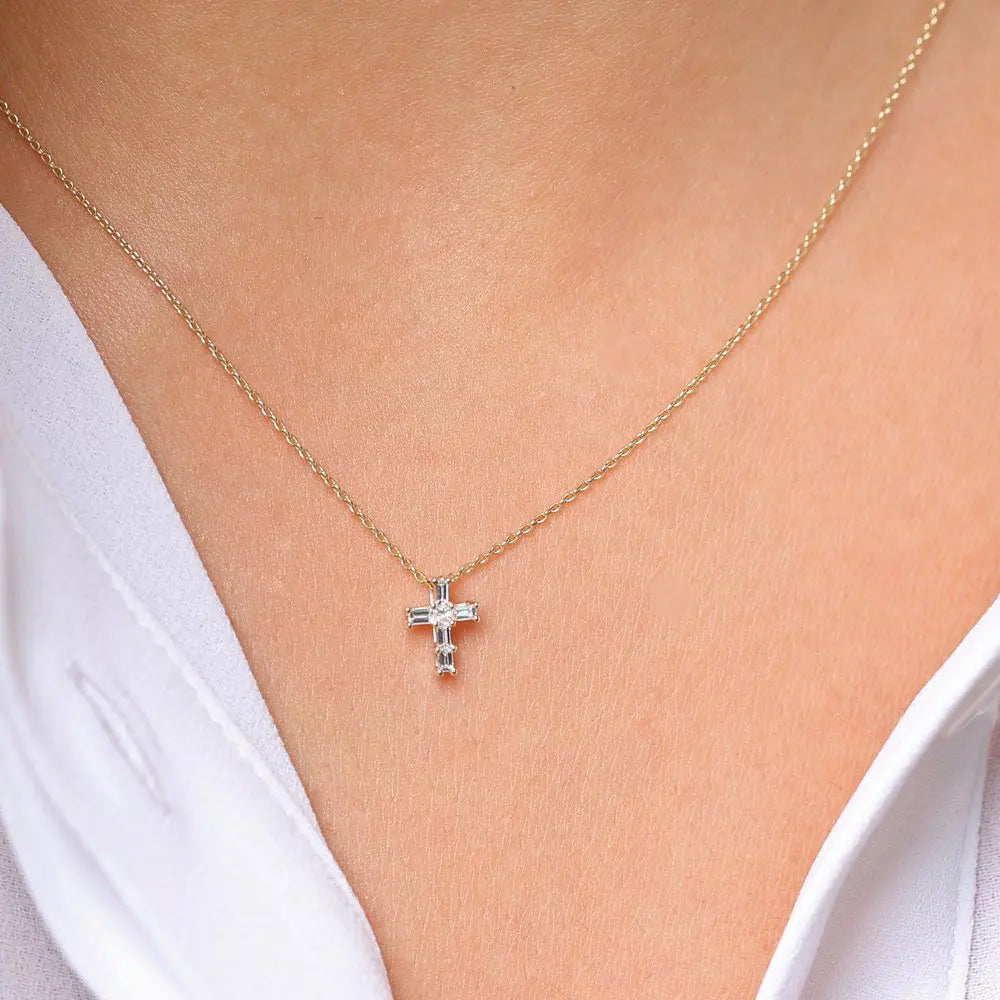 0.38CTW Mini Diamond Cross Necklace customdiamjewel