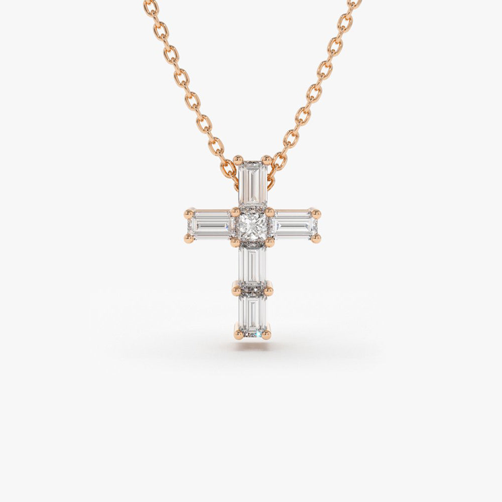 0.38CTW Mini Diamond Cross Necklace  customdiamjewel 10KT Rose Gold VVS-EF