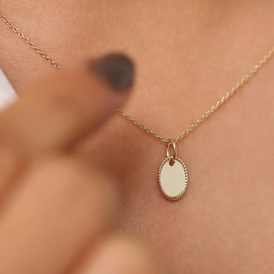 14K Gold Mini Oval Necklace customdiamjewel