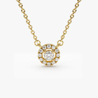 0.15CTW Mini Diamond Halo Necklace  customdiamjewel 10KT Yellow Gold VVS-EF