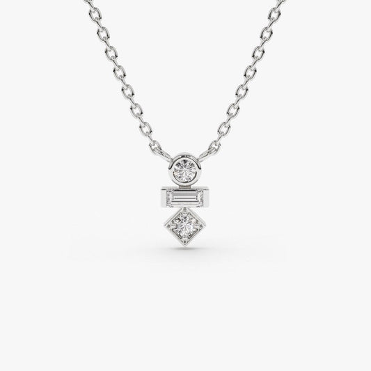 0.11CTW Baguette and Round Cut Diamond Necklace  customdiamjewel 10KT White Gold VVS-EF
