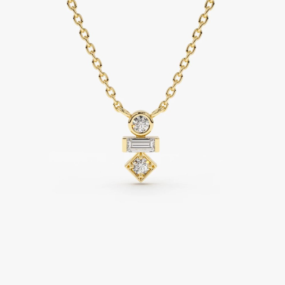 0.11CTW Baguette and Round Cut Diamond Necklace  customdiamjewel 10KT Yellow Gold VVS-EF