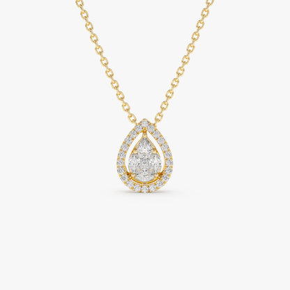 0.25CTW Pear Shaped Halo Diamond Necklace  customdiamjewel 10KT Yellow Gold VVS-EF
