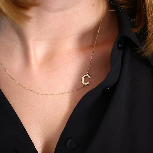 14K Solid Gold Sideways Initial Necklace customdiamjewel