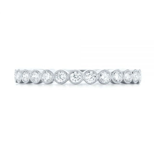Round Cut Moissanite Bezel Set Wedding Diamond Band  customdiamjewel 10KT White Gold VVS-EF