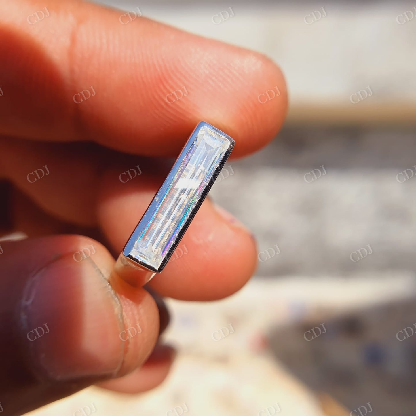 East West Baguette Cut Bezel Set Engagement Ring customdiamjewel