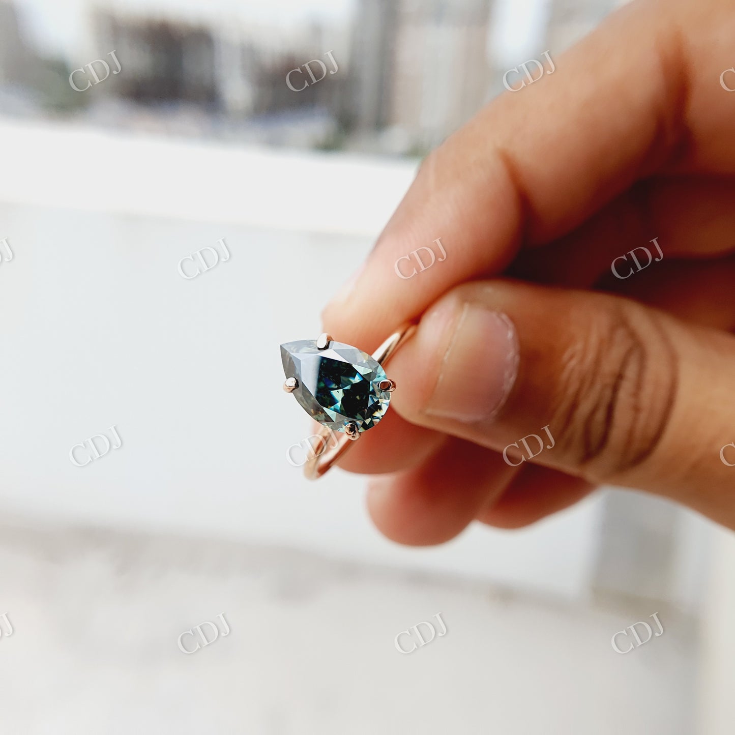 14K Solid Rose Gold 2.50CT Blue Pear Cut Moissanite Hidden Halo Engagement Ring customdiamjewel