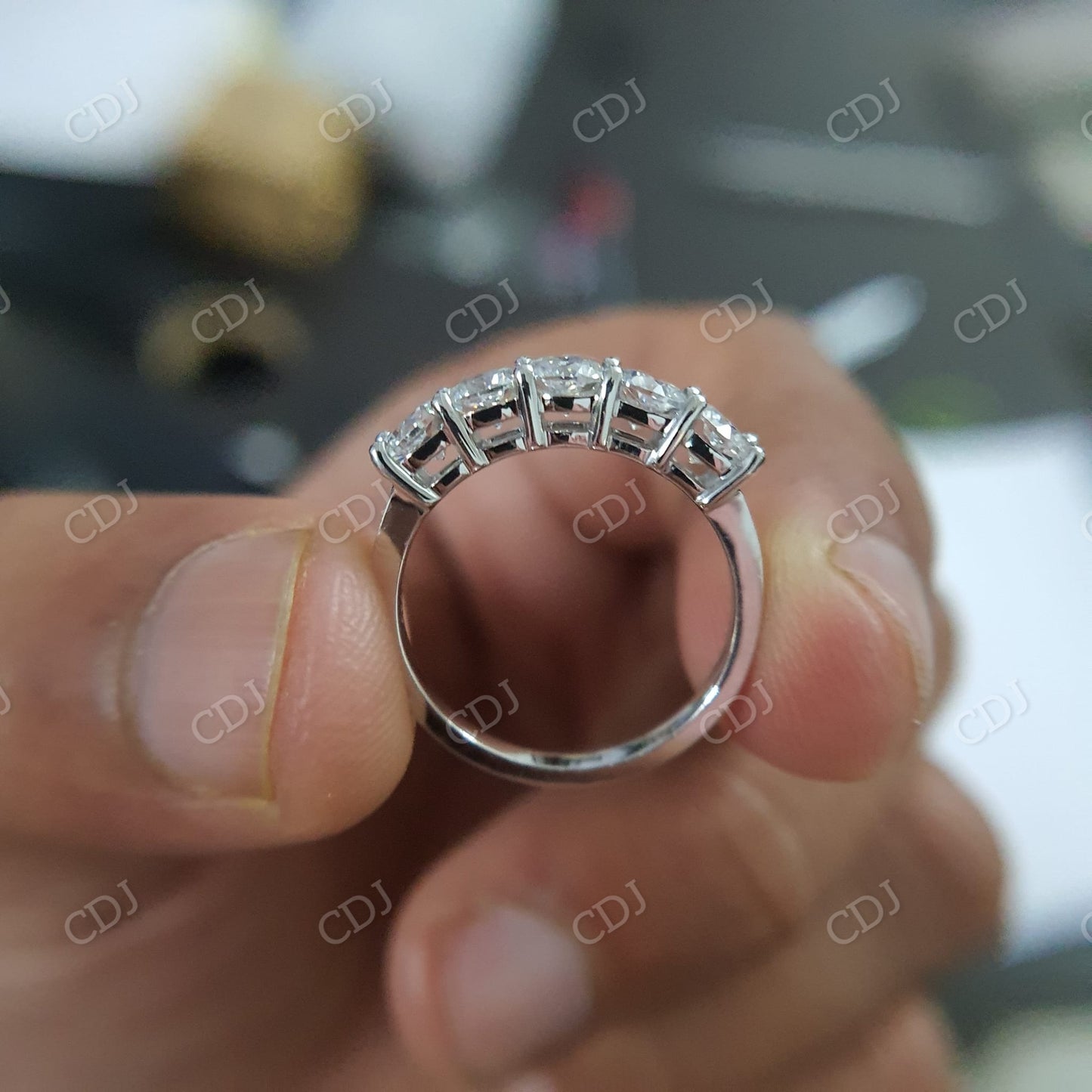 Cushion Moissanite White Gold Half Eternity Wedding Band customdiamjewel