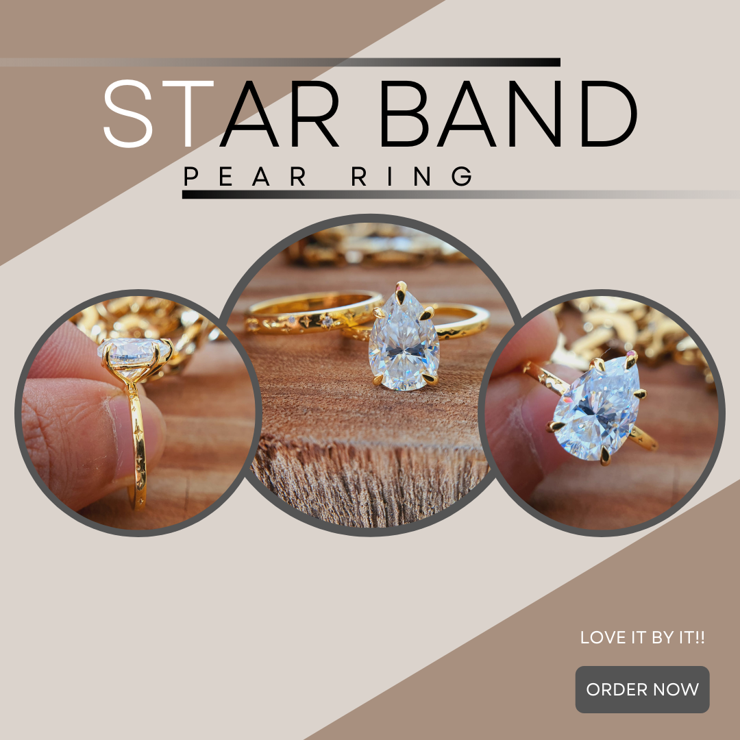 Classic 2.60 Pear Cut Moissanite Engagement Ring,White Sapphire Solitaire Ring with star band on the pretty ring band customdiamjewel