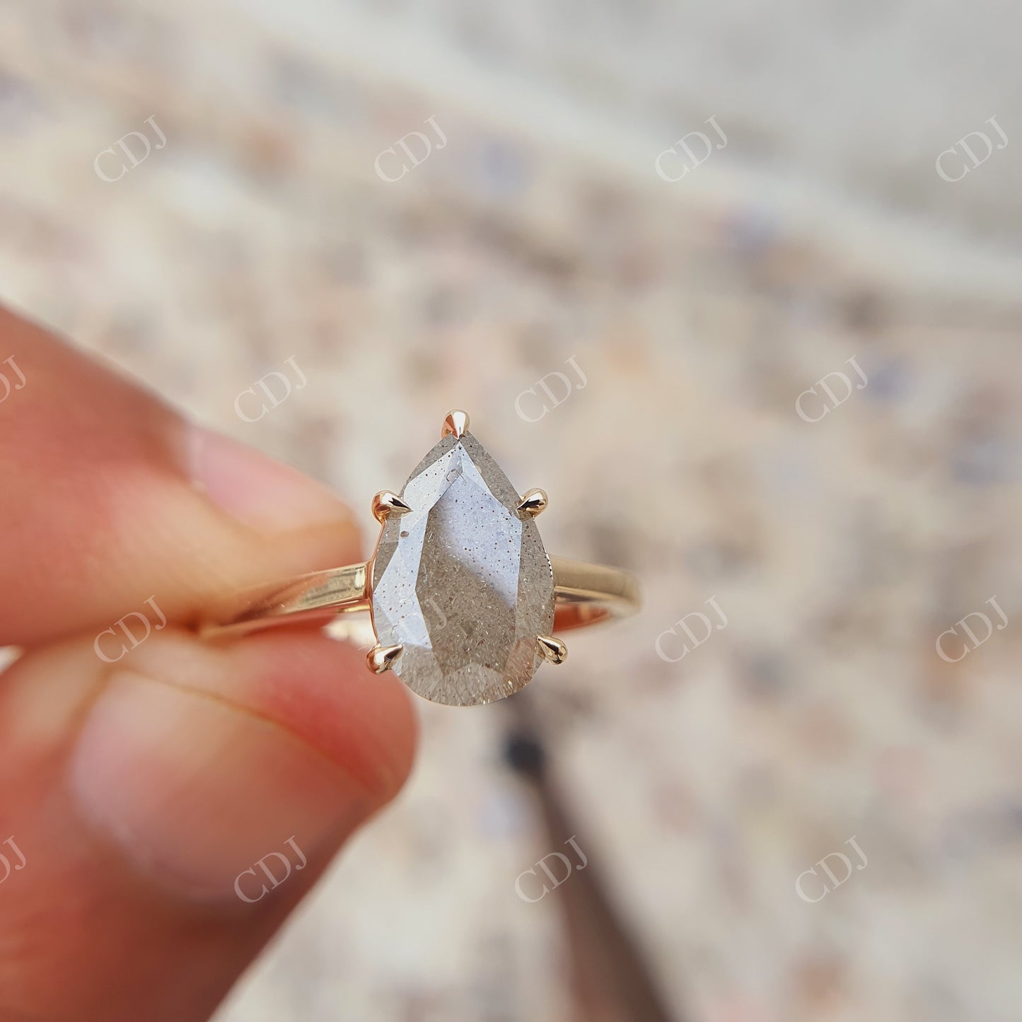 Elongated Pear cut Salt and pepper Moissanite Bridal Ring Set customdiamjewel