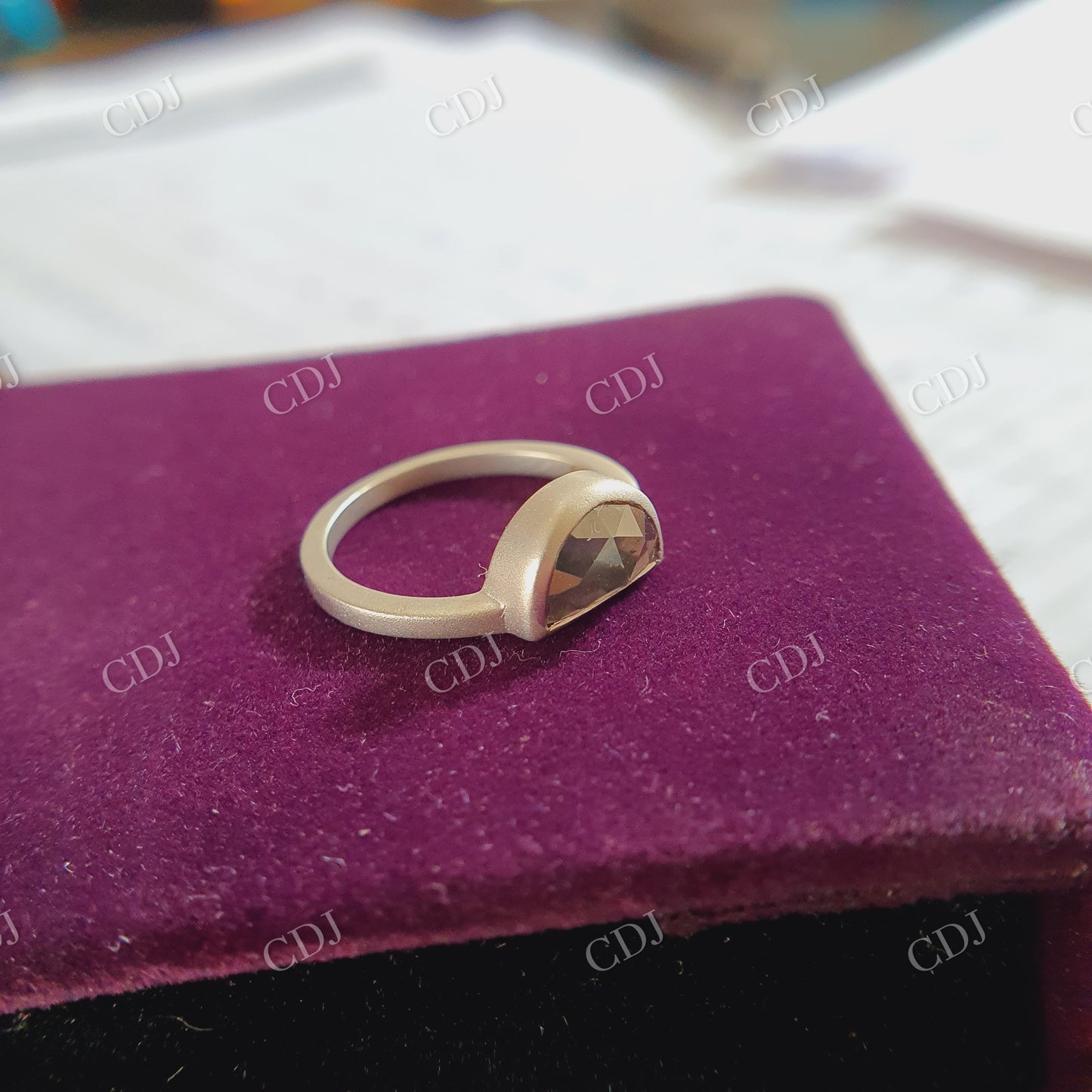 0.80CT Half Moon Cut Salt and Pepper Moissanite Round Cut Colorless Moissanite on band customdiamjewel