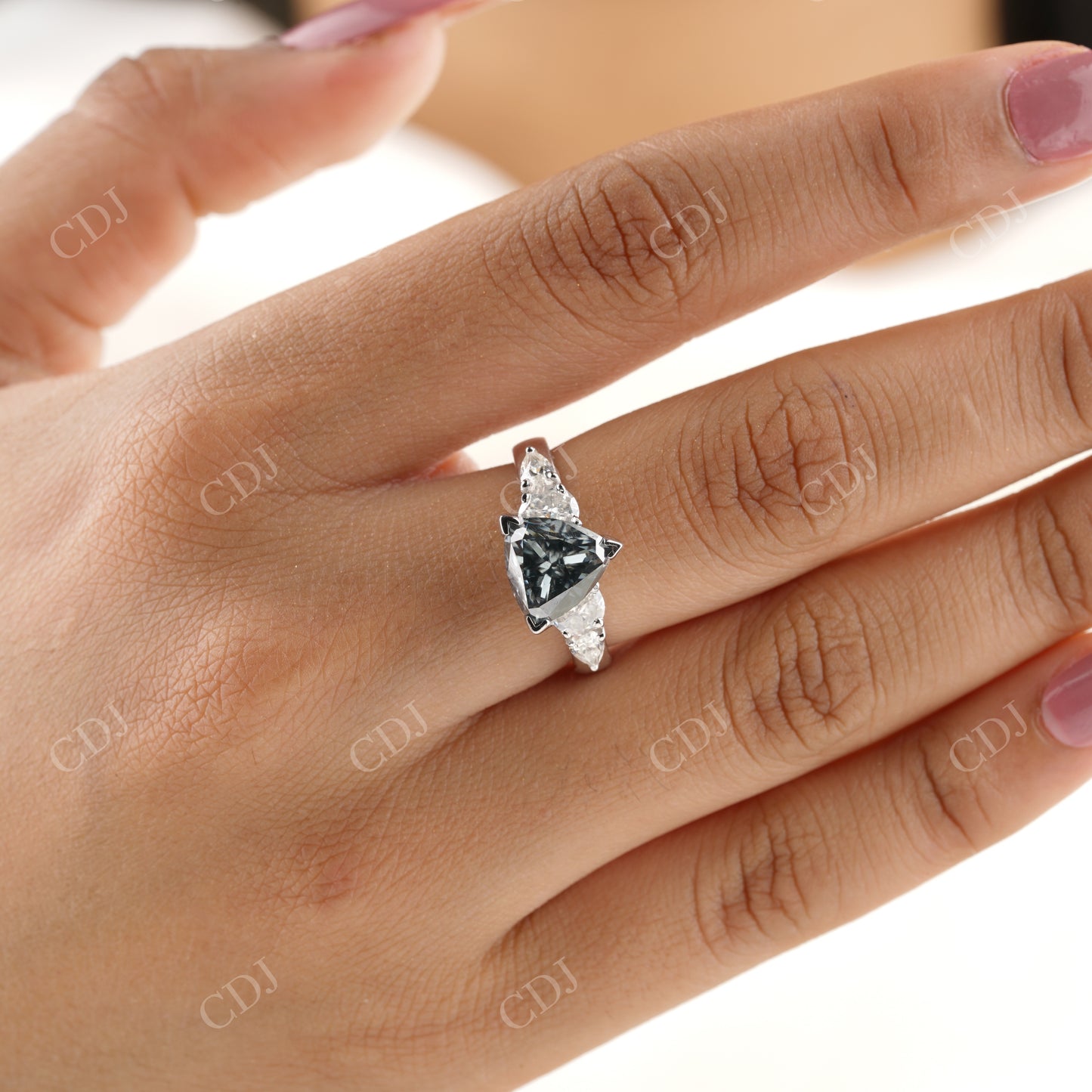 Grey Salt and Pepper Diamond Ring, Classic Trillion Cut Moissanite Engagement Ring customdiamjewel