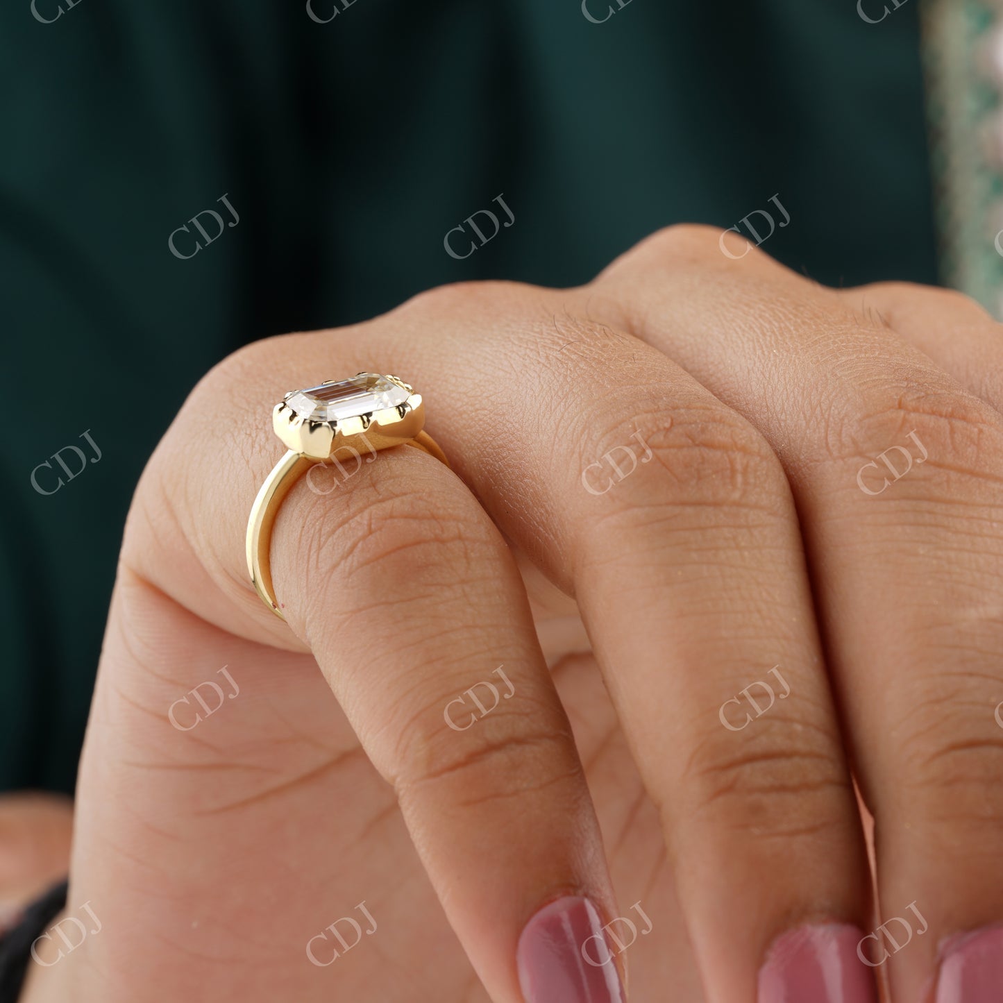 2.00CT East West Emerald Cut Georgian Style Bezel Set Moissanite Engagement Ring customdiamjewel