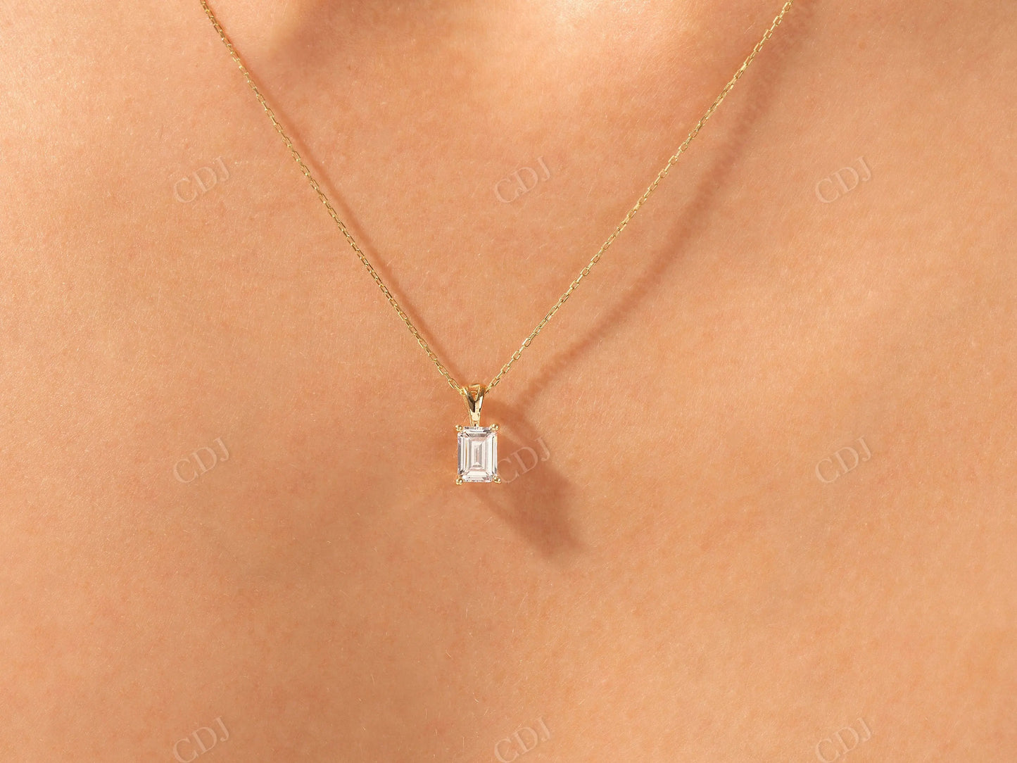 1.0CTW Emerald Cut Moissanite Solitaire Necklace customdiamjewel
