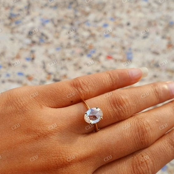 Oval Rose Cut Moissanite Bezel Set Engagement Ring customdiamjewel