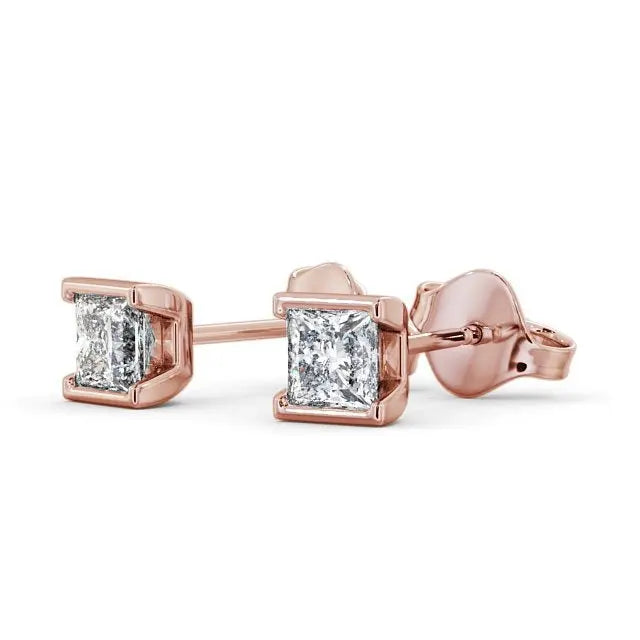 1.40CTW Princess Cut Bezel Set Stud Earrings customdiamjewel