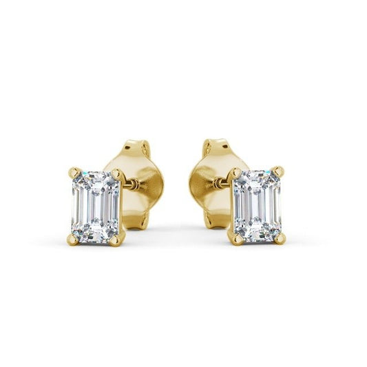 1.40CTW Emerald Diamond Four Claw Stud Earrings  customdiamjewel 10KT Yellow Gold VVS-EF