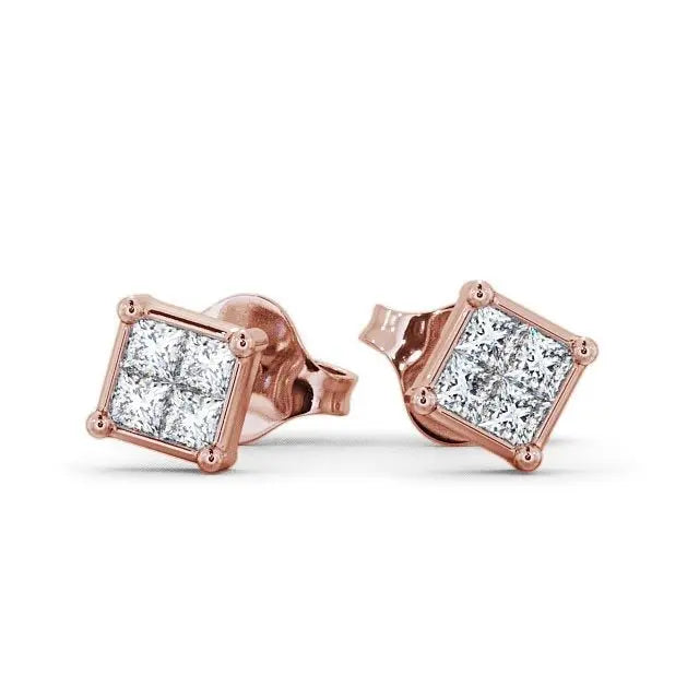 0.40CTW Princess Cut Lab Grown Diamond Stud Earrings customdiamjewel 10KT Rose Gold VVS-EF