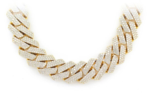 Diamond Yellow Gold Cuban Link Chain Necklace customdiamjewel